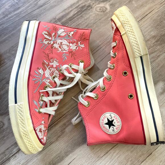 Converse Chuck 70 High Top Embroidered Leather Sneakers Pink Floral Women Sz 6 - Picture 4 of 10